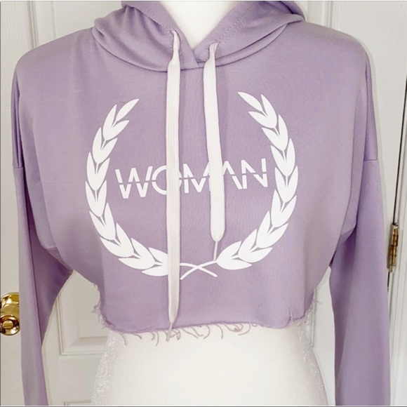 Boohoo Boutique Purple “Woman” Crop Hoodie - Picture 3 of 4